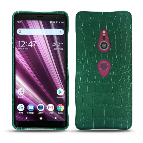 Coque Haute-Couture en cuir pour Sony Xperia XZ3Crocodile pino ( Pantone #173F35 ) 