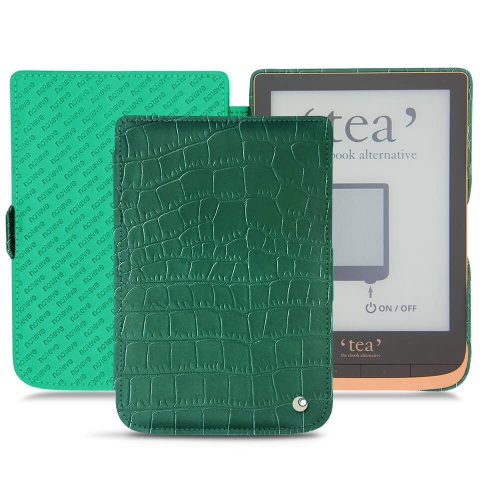 PocketBook Touch HD 3 가죽 케이스 - Tea Touch HD Plus: Noreve의 eReader 및 태블릿용 가죽 케이스 및 커버Crocodile pino ( Pantone #173F35 ) 