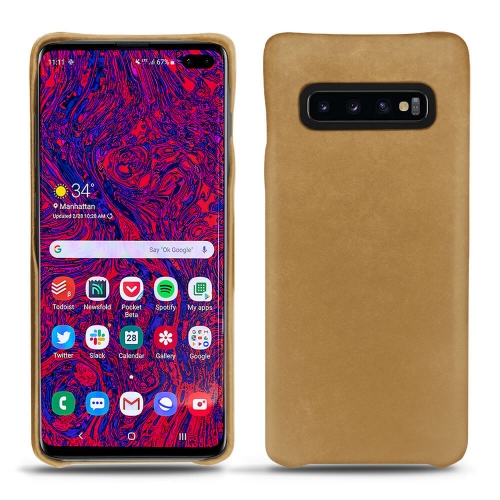 가죽 커버 Samsung Galaxy S10+Sable vintage ( Pantone #9b7340 ) 
