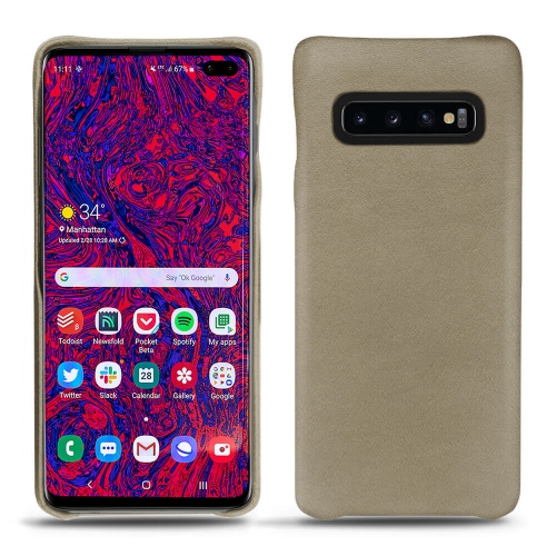 Samsung Galaxy S10+ leather cases and coversDarboun sabla ( Pantone #BCB1A1 )