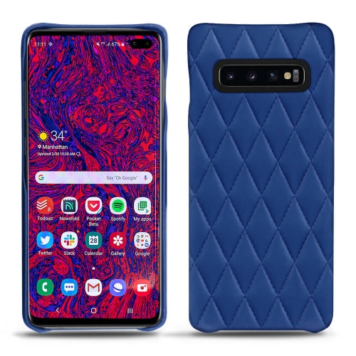 Funda de piel Samsung Galaxy S10+Bleu océan - Couture ( Nappa - Pantone #15458a) 
