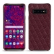 Samsung Galaxy S10+ leather cover - Lie de vin - Couture ( Pantone 5115C ) 