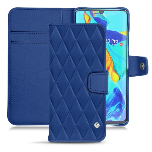 Huawei P30 Pro leather caseBleu océan - Couture ( Nappa - Pantone #15458a) 