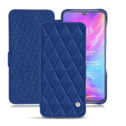 Luxuriöse Ledertasche und Schale für Xiaomi Mi 9Bleu océan - Couture ( Nappa - Pantone #15458a) 