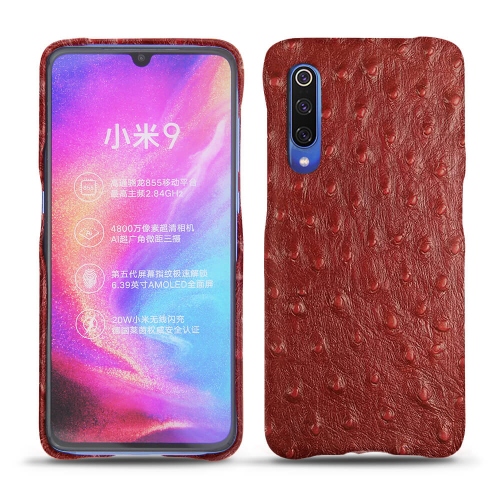Housses, étuis et coques sur-mesure en cuir pour Xiaomi Mi 9 par NoreveAutruche ciliegia ( Pantone #a4343a ) 