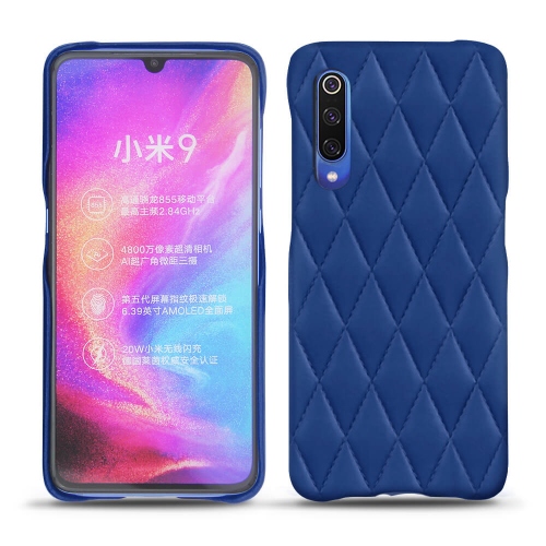 Xiaomi Mi 9 leather case and coverBleu océan - Couture ( Nappa - Pantone #15458a) 
