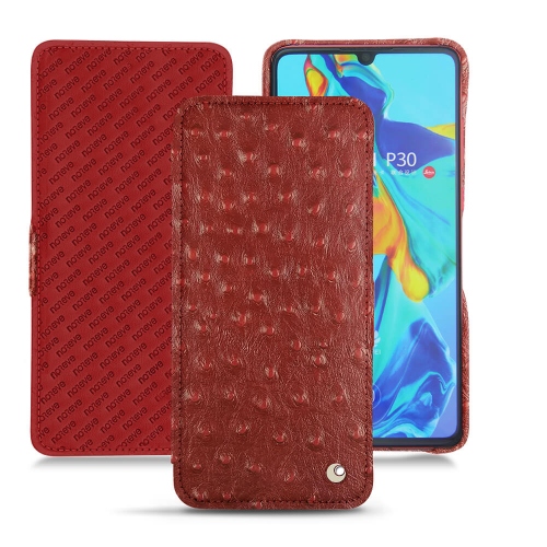 Funda de piel Huawei P30Autruche ciliegia ( Pantone #a4343a ) 