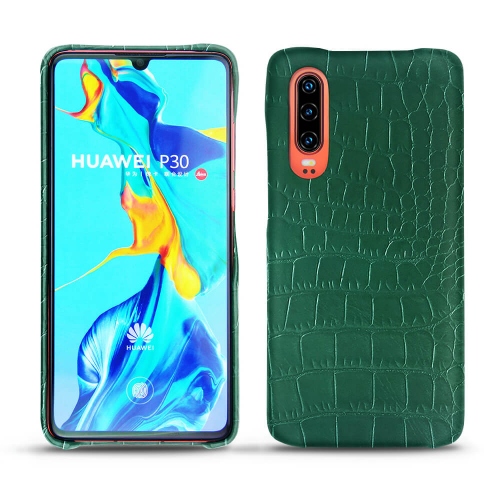 Protections cuir - étui, coque, housse - pour Huawei P30Crocodile pino ( Pantone #173F35 ) 