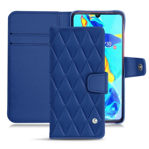 Funda de piel Huawei P30Bleu océan - Couture ( Nappa - Pantone #15458a) 