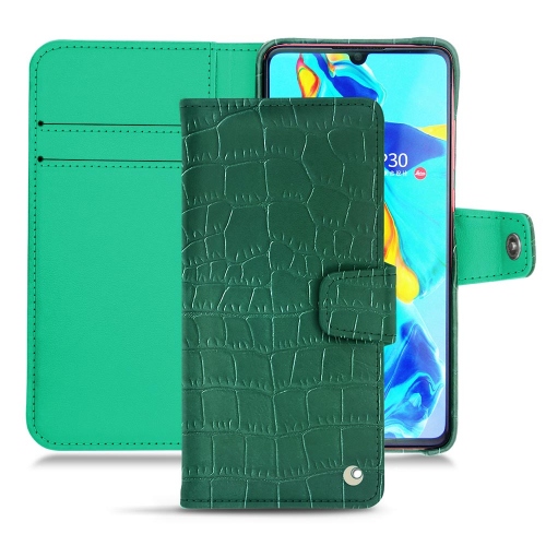 Custodia in pelle Huawei P30Crocodile pino ( Pantone #173F35 ) 