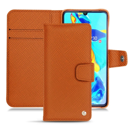 Protections (étuis, coques, housses) en cuir pour Huawei P30Orange vibrant ( Pantone #e36b39 ) 