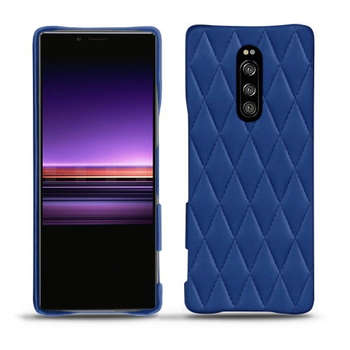 レザーケース Sony Xperia 1Bleu océan - Couture ( Nappa - Pantone #15458a) 