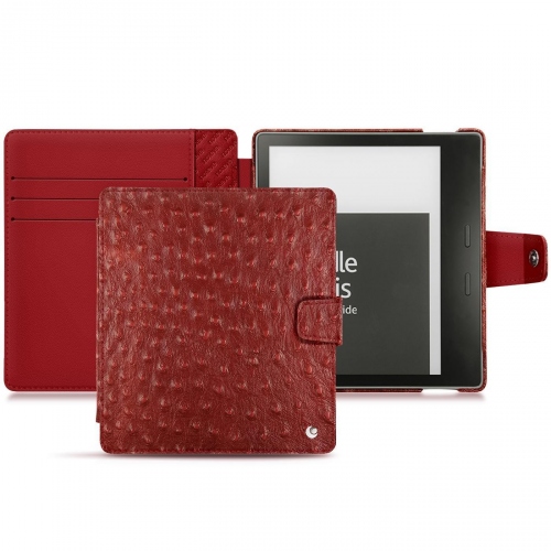 Housse cuir Amazon Kindle Oasis (2019) : Protection pour liseuses et tablettes sur NoreveAutruche ciliegia ( Pantone #a4343a ) 