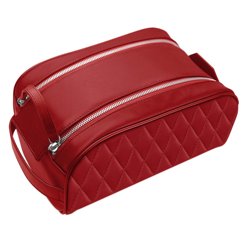 Trousse de toilette - Rouge - Couture ( Nappa - Pantone 199C ) 