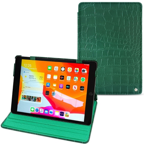 Apple iPad 10.2" (2019 / 2020 / 2021) leather caseCrocodile pino ( Pantone #173F35 ) 