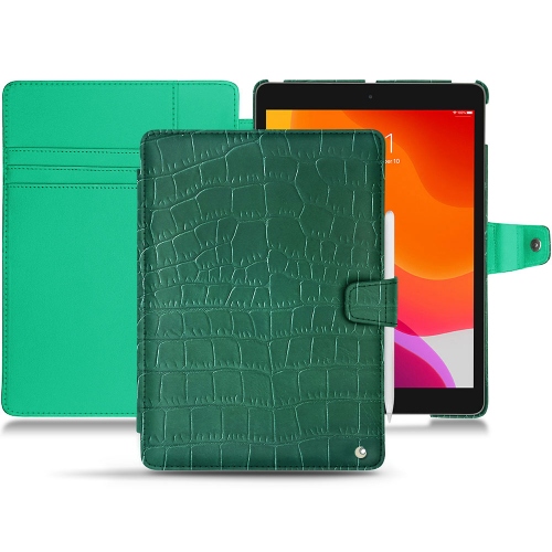 Apple iPad 10.2" (2019 / 2020 / 2021) leather caseCrocodile pino ( Pantone #173F35 ) 