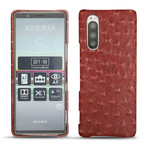 Capa em pele Sony Xperia 5Autruche ciliegia ( Pantone #a4343a ) 