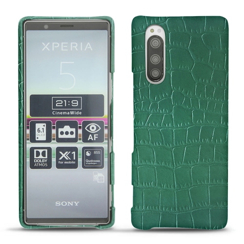 Capa em pele Sony Xperia 5Crocodile pino ( Pantone #173F35 ) 