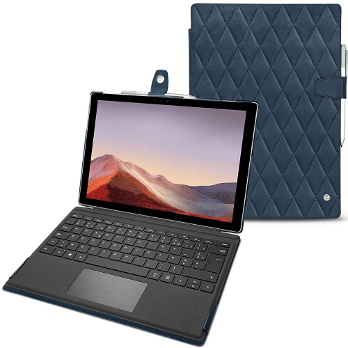Housse cuir Microsoft Surface Pro 7Jean vintage - Couture ( Pantone #2f414f  ) 