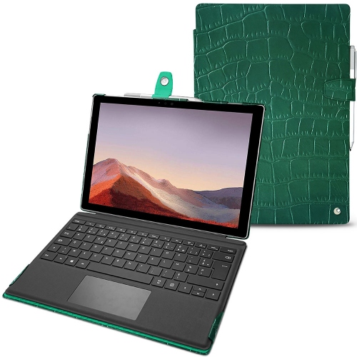Lederschutzhülle Microsoft Surface Pro 7Crocodile pino ( Pantone #173F35 ) 