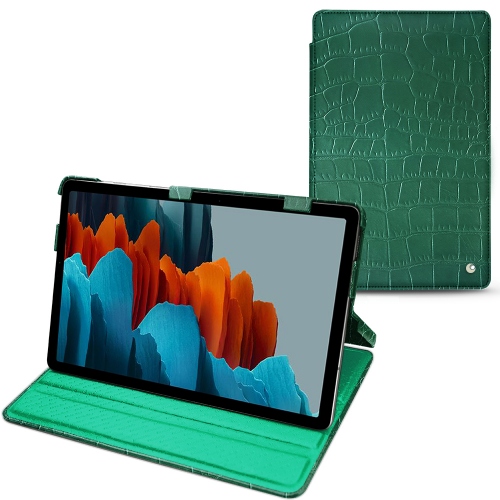 Horizontal Flap Covers for Samsung Galaxy Tab S7Crocodile pino ( Pantone #173F35 ) 