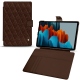 Samsung Galaxy Tab S7+ leather case - Châtaigne - Couture ( Pantone 476C ) 