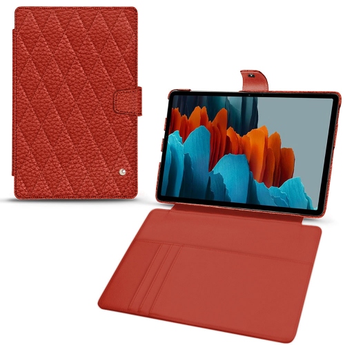  Samsung Galaxy Tab S7 Plus 용 가죽 지갑 케이스Papaye - Couture ( Pantone #b54317 ) 