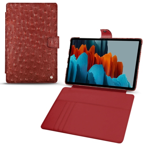 Cubiertas de cuero para la cartera de Samsung Galaxy Tab S7 PlusAutruche ciliegia ( Pantone #a4343a ) 