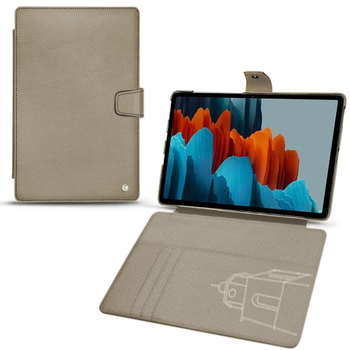 Leather wallet covers for Samsung Galaxy Tab S7 PlusDarboun sabla ( Pantone #BCB1A1 )