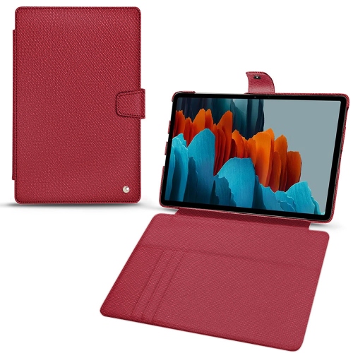  Samsung Galaxy Tab S7 Plus 용 가죽 지갑 케이스Rouge passion ( Pantone #a6192e ) 