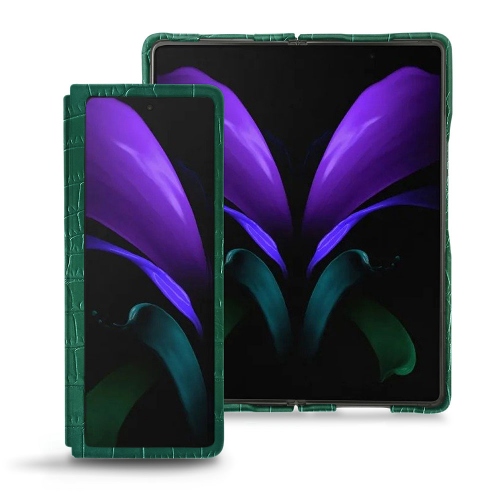 Les coques en cuir pour Samsung Galaxy Z Fold2Crocodile pino ( Pantone #173F35 ) 