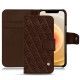 Housse cuir Apple iPhone 12 - Châtaigne - Couture ( Pantone 476C ) 