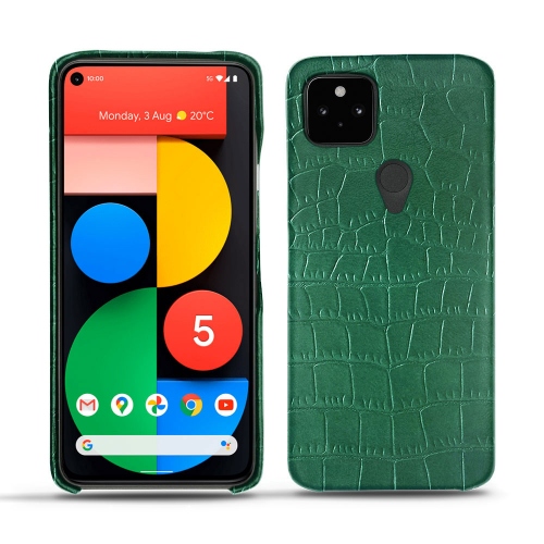 Les coques en cuir pour Google Pixel 5Crocodile pino ( Pantone #173F35 ) 