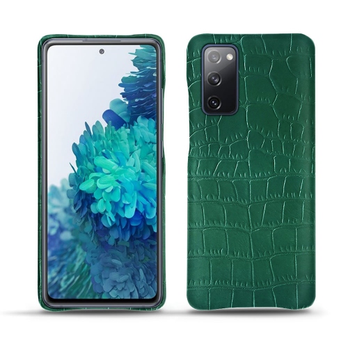 三星ギャラクシー S20 FE のための革の背部カバーCrocodile pino ( Pantone #173F35 ) 