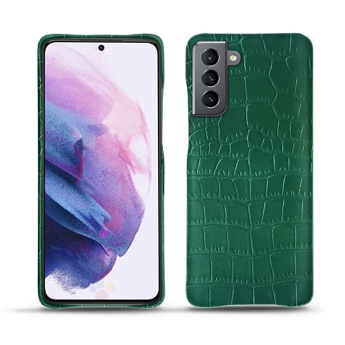 Hochwertige Ledertasche für Samsung Galaxy S21Crocodile pino ( Pantone #173F35 ) 