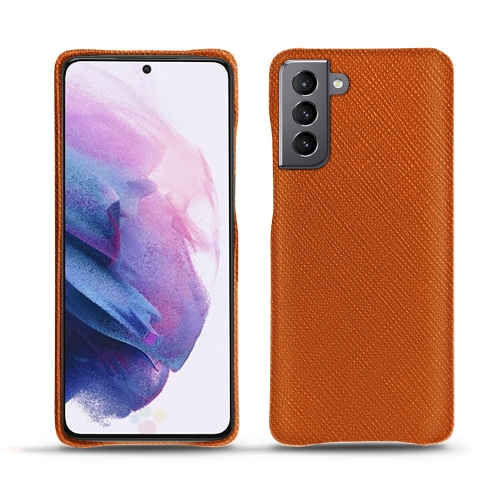 Hochwertige Ledertasche für Samsung Galaxy S21Orange vibrant ( Pantone #e36b39 ) 