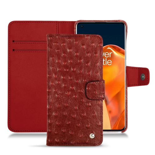  OnePlus 9 Pro 용 세련된 가죽 케이스Autruche ciliegia ( Pantone #a4343a ) 