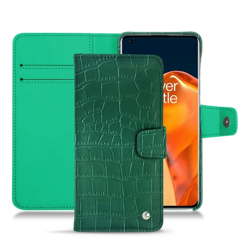 Stylish leather case for OnePlus 9 ProCrocodile pino ( Pantone #173F35 ) 