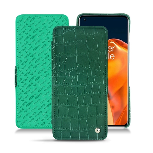 Premium leather case for OnePlus 9 ProCrocodile pino ( Pantone #173F35 ) 