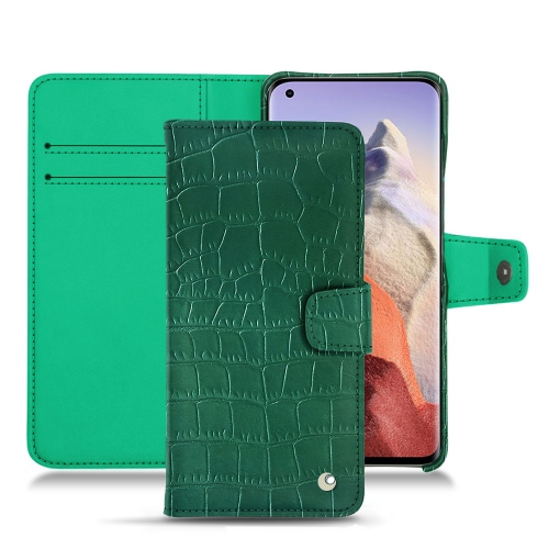 Xiaomi Mi 11 Ultra のための横のフラップが付いている革カバーCrocodile pino ( Pantone #173F35 ) 
