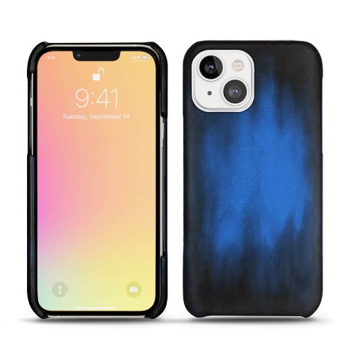 iPhone 13 mini를 위한 고급스러운 가죽 케이스Bleu Patine