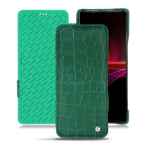 ソニーXperia 1 III用のスタイリッシュでエレガントなカバーCrocodile pino ( Pantone #173F35 ) 