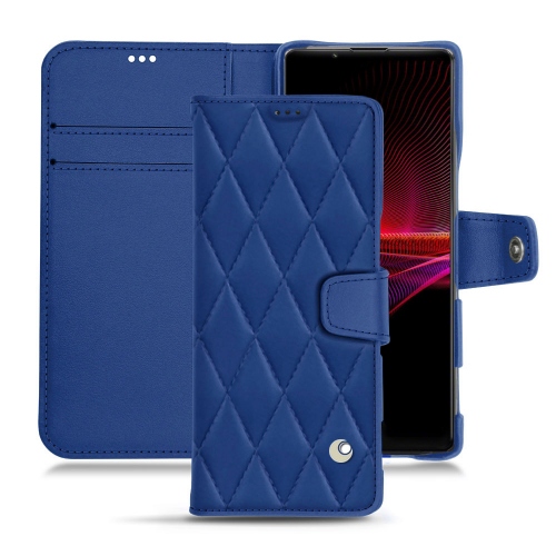 Premium-Hülle für Sony Xperia 1 IIIBleu océan - Couture ( Nappa - Pantone #15458a) 