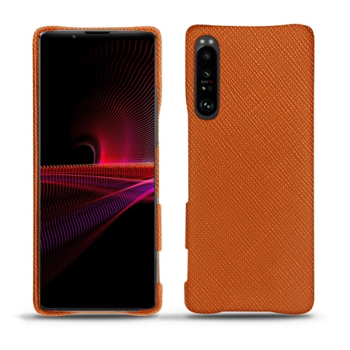 Sony Xperia 1 III 용 가죽 뒷면 커버Orange vibrant ( Pantone #e36b39 ) 