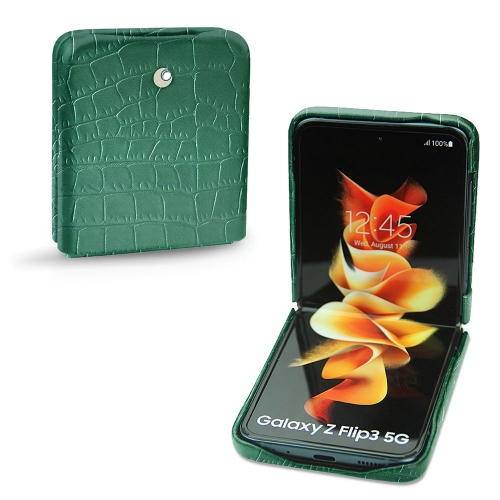 Luxuriöse Tasche für Samsung Galaxy Z Flip3Crocodile pino ( Pantone #173F35 ) 