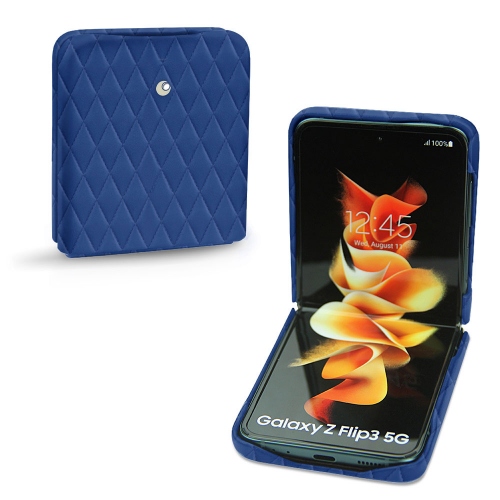 Coque luxueuse pour Samsung Galaxy Z Flip3Bleu océan - Couture ( Nappa - Pantone #15458a) 