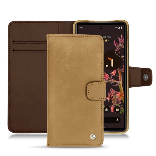 Funda de cuero chic con solapa horizontal para el Google Pixel 6Sable vintage ( Pantone #9b7340 ) 