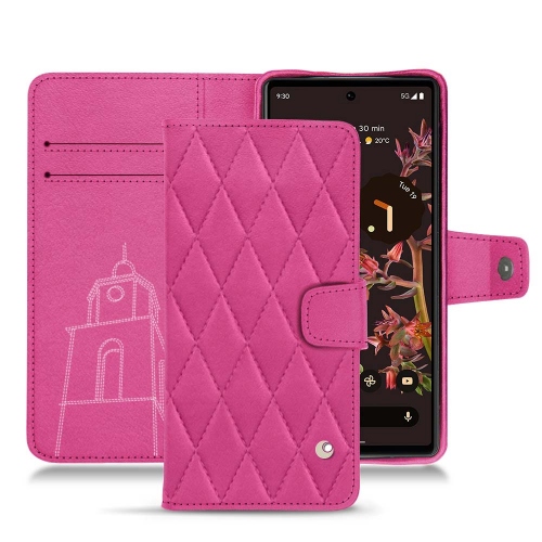 Schicke Ledertasche mit horizontaler Klappe für Google Pixel 6Rose BB - Couture ( Pantone #DB599F )