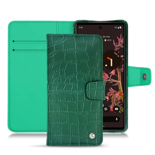 Estojo em pele chique com aba horizontal para Google Pixel 6Crocodile pino ( Pantone #173F35 ) 
