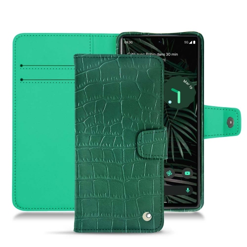 Estojo de carteira em pele para Google Pixel 6 ProCrocodile pino ( Pantone #173F35 ) 